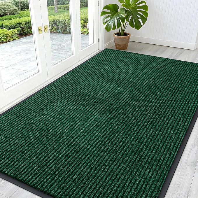 OLANLY Front Door Mat Indoor Outdoor Entrance, Waterproof Heavy Duty Doormat, Fade Resistant, Low Profile, Easy Clean Patio Porch Welcome Floor Mats for Entry, 59x35, Green