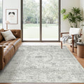 5x7 Area Rugs Grey Low Pile Indoor Washable Trendy Faded Style Floral Rugs for Bedroom Living Room Dining Room Foldable Non-Slip Thin Print Mat