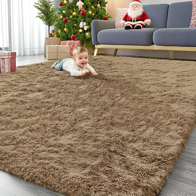 OLANLY 9x12 Machine Washable Large Area Rugs for Living Room, Bedroom, Soft Fluffy Shaggy Bedside Rug, Indoor Floor Carpet for Kids Girls and Boys, Dorms, Nursery, Home Decor Aesthetic, Taupe