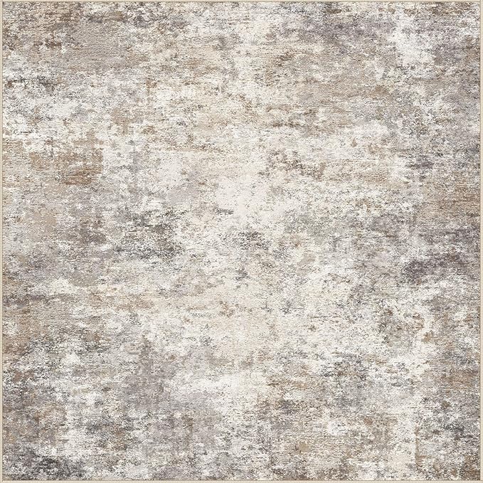 UERMEI Square Area Rugs : Washable 8x8 Neutral Modern Abstract Carpet for Living Room Bedroom - Soft Floor Mat with Non Slip Backing for Kitchen Nursery Dorms Farmhouse Home Decor - Brown Grey