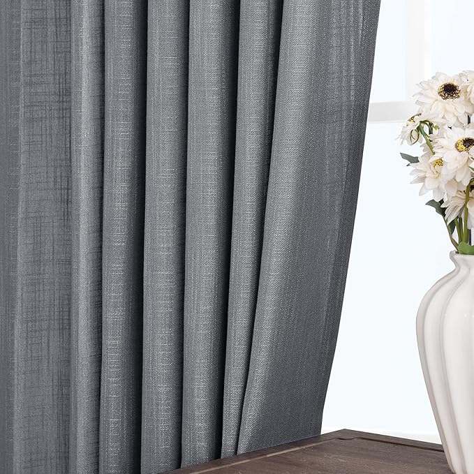 Dark Gray Curtains for Living Room Back Tab Modern Farmhouse Semi Sheer Gray Curtains 45 inches Long 2 Panels Set Muted Neutral Window Curtain for Dining Room Bedroom 52x45