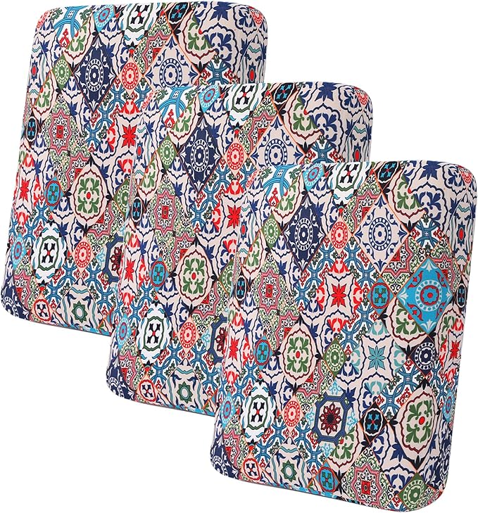 hyha Printed Couch Cushion Covers, Floral Sofa Covers Washable for 3 Cushion Couch, Stretch Pattern Outdoor Cushion Covers for Patio Furniture with Elastic Bottom(3 Packs, Patchwork Moroccan)