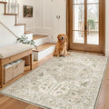 Madane Area Rug 3x5, Entryway Washable Printed Vintage Kitchen Carpet Non Slip Indoor Doormat for Living Room Laundry Room Bedroom Nursery Soft Thin Entry Floor Mat, Ivory/Brown