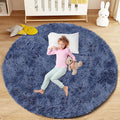 Navy Blue Round Rugs for Bedroom: 4ft Circle Fluffy Shag Soft Washable Rug Small Fuzzy Plush Indoor Carpet for Kids Girls Boys Nursery Dorm Classroom (Navy Blue, 4'x4')