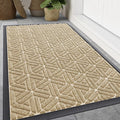 Smiry Front Door Mat Outside Entrance, Heavy Duty Sturdy Natural Rubber Doormat, Trap Dirt and Moisture, Easy Clean Low Profile Mats for Indoor Outdoor Entry, Grid Geometric (59x34, Beige)
