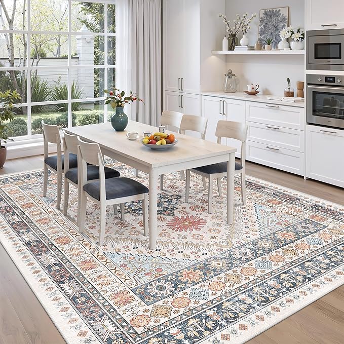 zesthome 9x12 Area Rugs for Living Room,Non-Slip Backing Washable Rugs,Vintage Large Area Rug，Stain Resistant Home Decor Rug (Multi,9'x12')