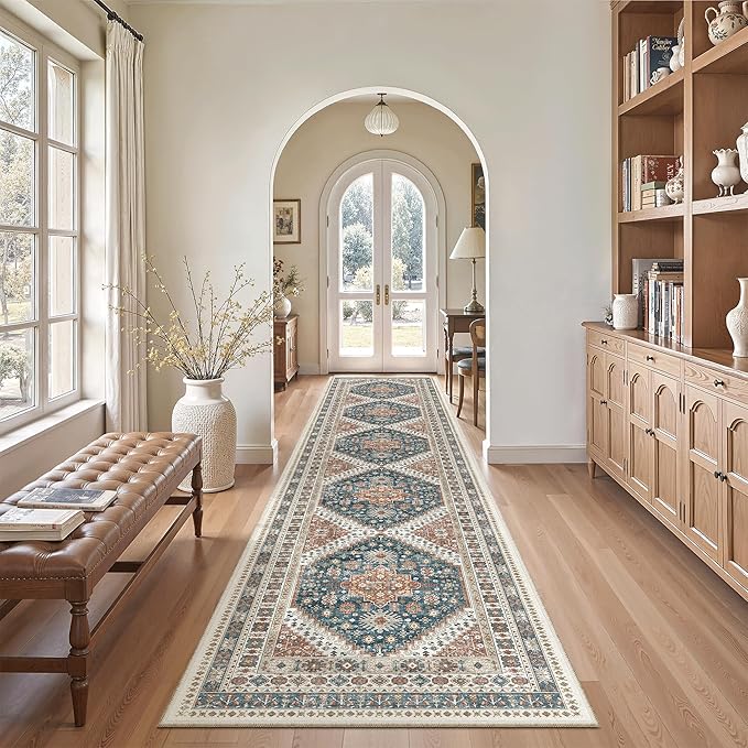 Madane Hallway Runner Rug 2'6''x12' Kitchen Runner, Non Slip Vintage Runners for Hallways Washable Kitchen Rugs Soft Low Pile 2.5x12 ft Rug Runner for Laundry Room, Entryway and Bedroom, Navy Blue