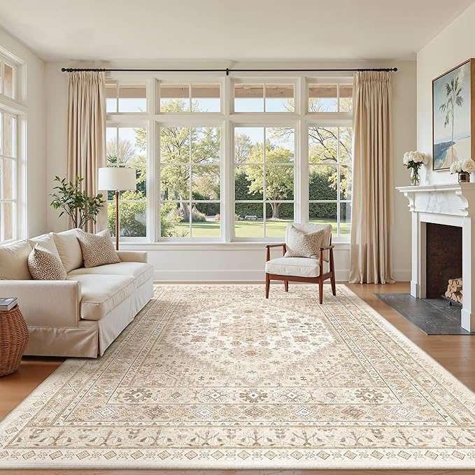 zesthome 5x7 Area Rugs - Ultra-Thin Washble Rug, Stain Resistant Anti Slip Backing Rugs for Living Room,Bedroom, Vintage Home Decor Area Rug