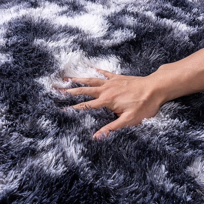 Black and White Rug for Living Room, 6x9 Area Rug for Bedroom, Bedside Indoor Floor Fluffy Shag Carpet, Plush Soft Rug for Boys Girls Kids Room Nursery Dorm Home Decor
