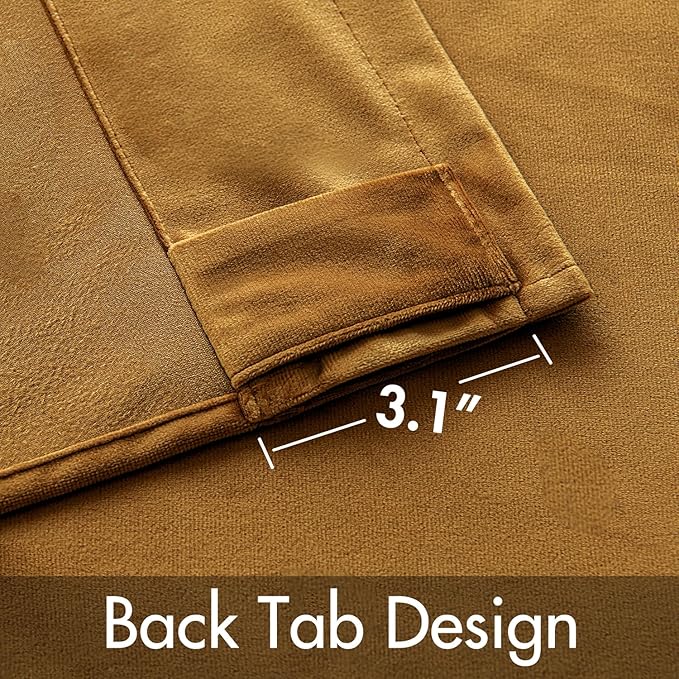 MIULEE Velvet Curtains 96 inches - Luxury Room Darkening Curtains for Bedroom Living Room Thermal Insulated Super Soft Window Drapes Rod Pocket & Back Tab, Gold, W52 x L96 inches, 2 Panels
