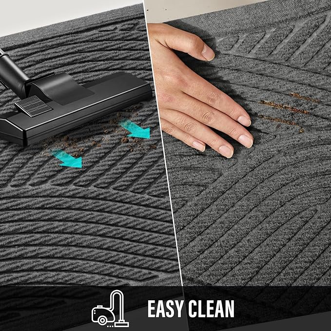 HIYARD Sturdy Front Door Mat, Absorbent Muddy Dirt Resist Welcome Door Mats Outdoor Indoor, Stain and Fade Resistant, Non-Slip Backing Entry Mat Low Profile Doormat for Entryway, 60×36, Grey