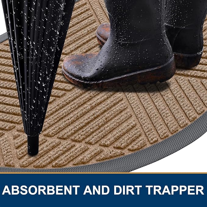 Smiry Half Circle Front Door Mat Outside Entrance, Heavy Duty Sturdy Natural Rubber Doormat, Trap Dirt and Moisture, Low Profile Mats for Indoor Outdoor Entry, Irregular Triangle (47x32, Coffee)