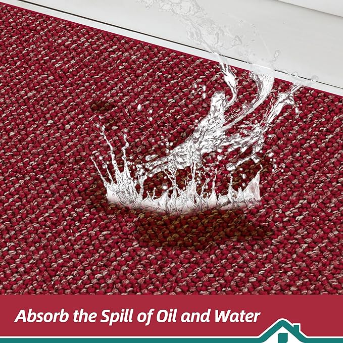 BEQHAUSE Kitchen Rugs 32"x48", Non-Slip Kitchen Mats for Floor, Super Absorbent and Stain Resistant Kitchen Rugs, Machine Washable Rugs for Kitchen, Hallway, Laundry & Sink, Red