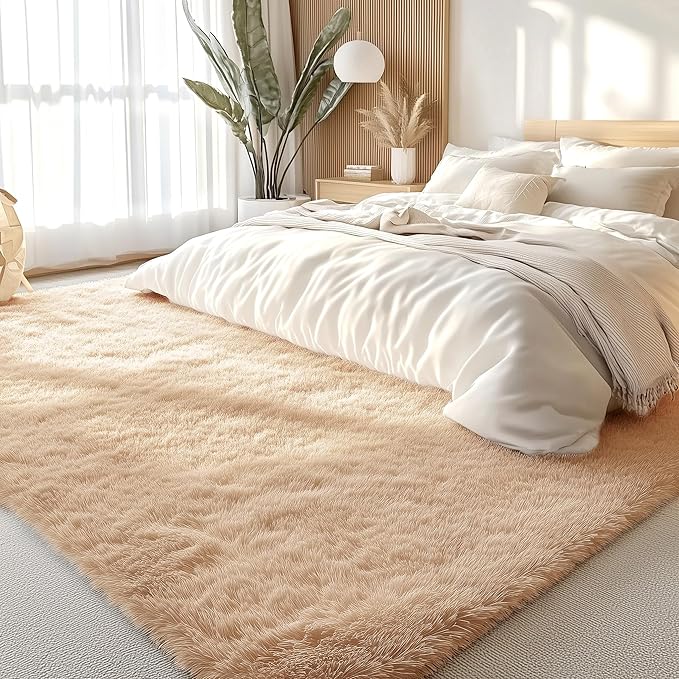 OLANLY 8x9 Machine Washable Large Area Rugs for Living Room, Bedroom, Soft Fluffy Shaggy Bedside Rug, Indoor Floor Carpet for Kids Girls and Boys, Dorms, Nursery, Home Decor Aesthetic, Beige