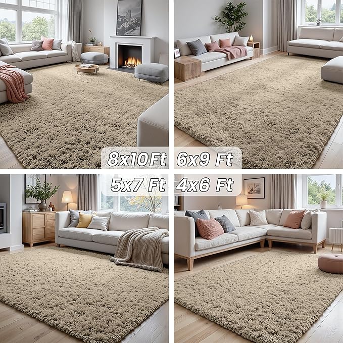 6x9 Area Rugs for Living Room Rug: Soft Fluffy Shag Gray Camel Rugs for Bedroom, Non-Slip Large Fuzzy Plush Rug Indoor Floor Carpet for Nursery Kids Boys Girls Room, Dorms, Playroom, Modern Home Decor