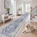 zesthome Washable Runner Rug 2.5x14 - Stain Resistant Entryway Rug,Ultra-Thin Kitchen Rugs, Anti Slip Backing Runner Rugs for Entrance Laundry Room Indoor Hallway (Blue/Beige,2.5'x14')