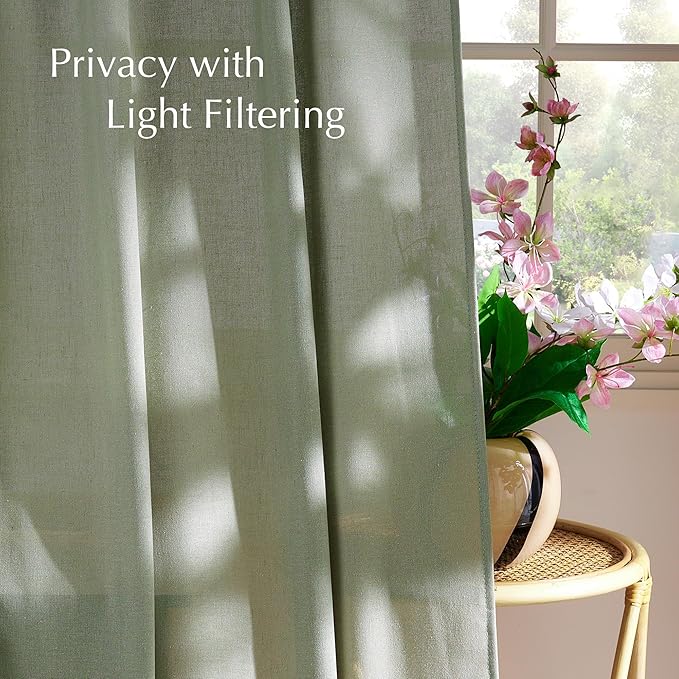 NICETOWN Thick Linen Greyish Green Curtains for Living Room, Grommet Privacy Assured Linen Blend Window Treatments with Light Filtering for Bedroom, W55 x L96, 2 Panels