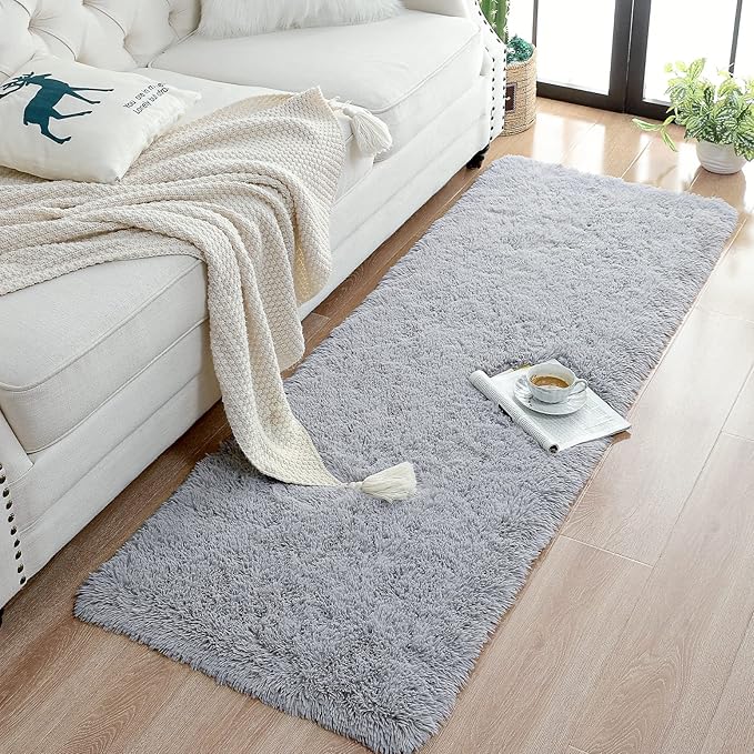 Chicrug Soft Runner Rugs for Bedroom Living Room Plush Fluffy Rug 3x10 Feet, Shag Furry Area Rug Carpet Non Shedding for Nursery Children Kids Girls Room Home Decorative, Grey