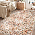 SERISSA 4x6 Boho Bedroom Rug, Washable Non Slip Vintage Peach Cream Area Rugs, Ultra Soft Print Distressed Tribal Entry Rug Low-Pile Throw Carpet for Nursery Dorm Kitchen Living Room Decor