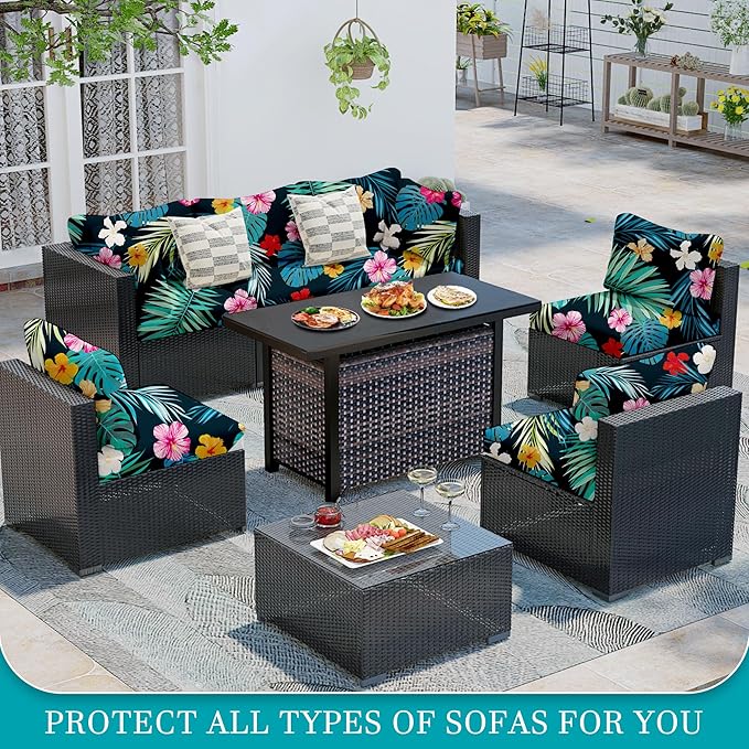 12 Pcs Stretch Patio Cushion Covers,Outdoor Couch Covers Replacement,Outdoor Couch & Sofa Slipcovers,for Patio Furniture Cushion Covers,Washable Reusable Furniture Protector (Summer Night ,Cover Only)