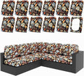 hyha 12Pcs Patio Cushion Covers, Stretch Outdoor Couch Cushion Covers Replacement, Washable Outdoor Chair/Sofa Slipcovers for Patio Furniture Cushions Protector with Elastic Bottom(Floral,Cover Only)