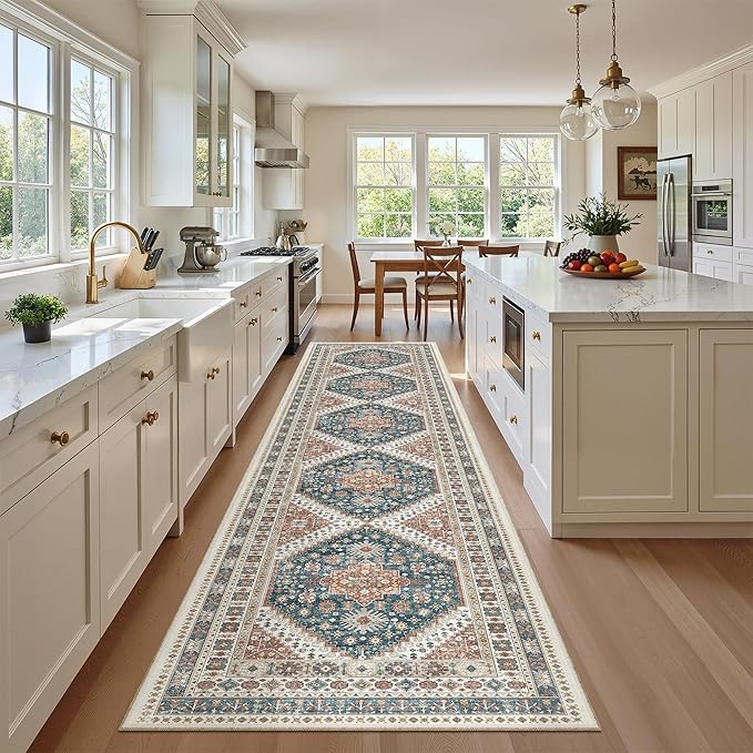 Madane Hallway Runner Rug 2'6''x12' Kitchen Runner, Non Slip Vintage Runners for Hallways Washable Kitchen Rugs Soft Low Pile 2.5x12 ft Rug Runner for Laundry Room, Entryway and Bedroom, Navy Blue