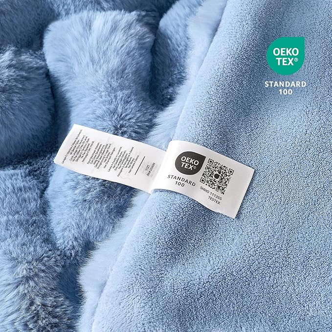 Cozy Bliss Faux Fur Bubble Throw Blanket for Couch, Fuzzy Soft Plush Thick Blanket for Sofa Bed Gift, 50x60 Inches Misty Blue