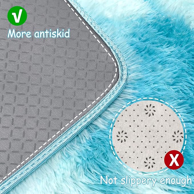 Tie-Dyed Sky Blue 3x10 Machine Washable Runner Rugs for Hallway Soft Fluffy Shaggy Bedside Rugs for Bedroom Living Room Indoor Floor Carpet for Kids Girls and Boys Nursery Rooms Home Decor Aesthetic