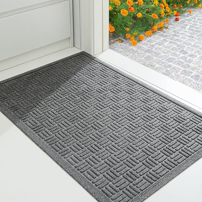 Mibao Front Door Mat Indoor Outdoor Entrance, Dirt Trapping Waterproof All-Season, All-Weather Doormat, Non-Slip Durable Natural Rubber Low Profile Easy Clean Patio Entrance Mat, 47" x 31.5", Grey