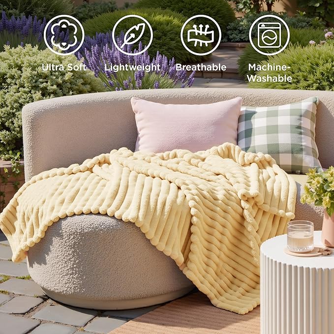 Bedsure GentleSoft Custard Yellow Fleece Twin Blanket for Couch - Super Soft Cozy Blankets for Women, Cute Small Blanket for Girls, 60x80 Inches