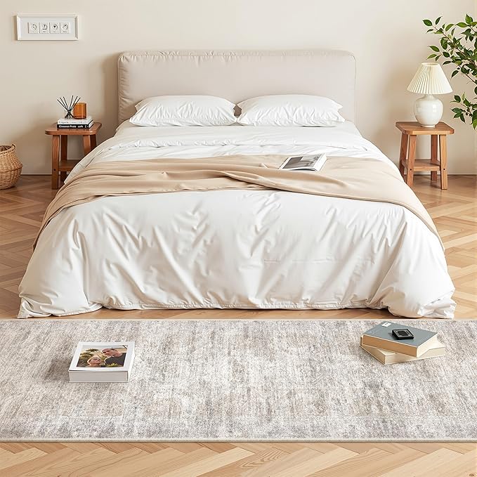 Washable Runner Rugs for Bedroom - 2x6 Runner Rug Non Slip, Ultra-Thin Entryway Runner, Soft Abstract Kitchen Runner for Hallway, Laundry, Indoor Door Mat(2'x6', Brown/Grey/Ivory)