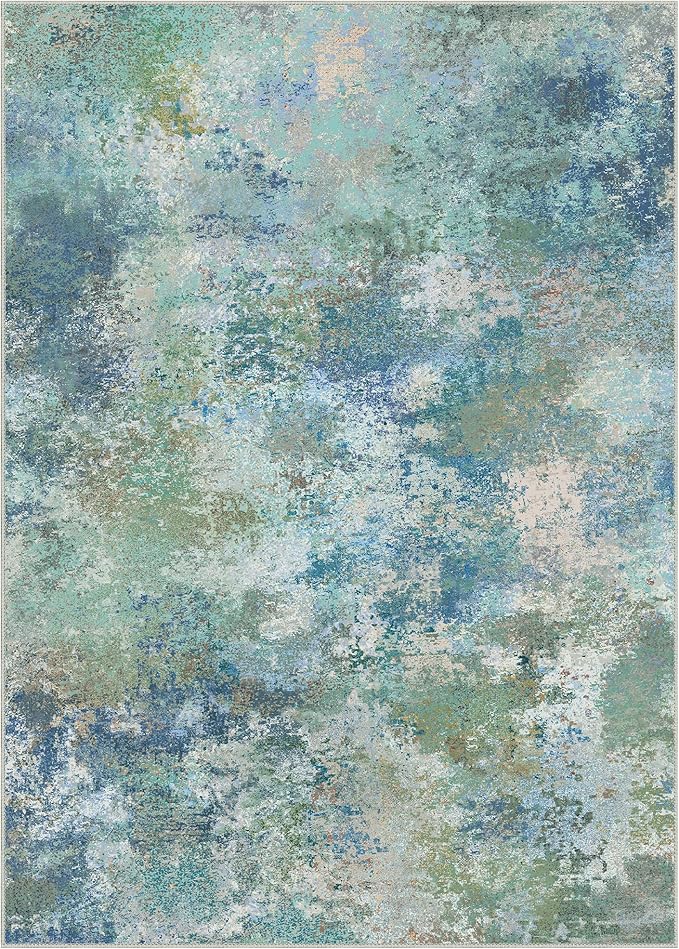 2x3 Rugs for Entryway Entrance Kitchen Bathroom, Machine Washable Rug Modern Abstract Soft Area Rug, Low Pile Indoor Floor Carpet with Non Slip Backing, Blue Green