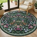 Round Area Rug for Living Room: 4 ft Floral Washable Circle Rug Soft Boho Non-Slip Carpet Indoor Stain Resistant Low Pile Small Circular Rug for Bedroom Entryway Kitchen Nursery Home Office Dark Green