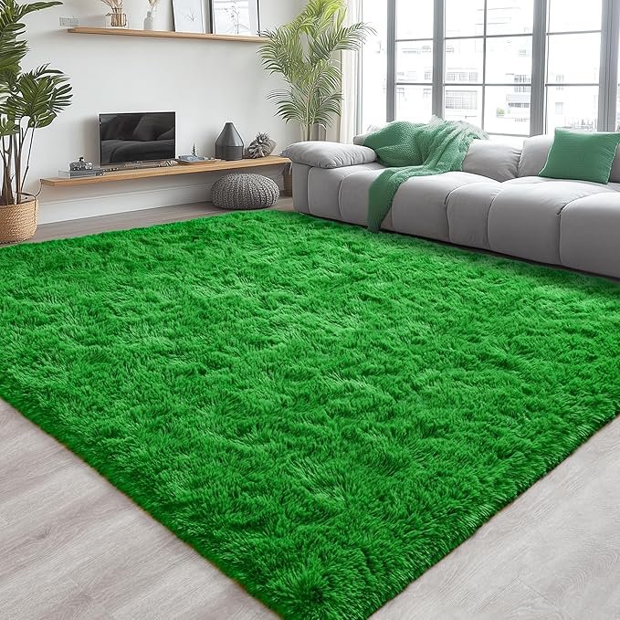 Chicrug Soft Area Rug for Bedroom Living Room Plush Fluffy Rug 4x6 Feet, Shag Furry Area Rug Carpet Non Shedding for Nursery Children Kids Girls Room Home Decorative, Grass Green