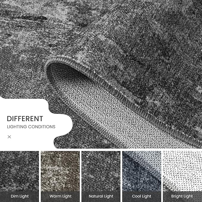Ompaa Living Room Rug 5x7 Black Area Rug Machine Washable Boho Carpet Non Slip Abstract Vintage Indoor Large Rugs for Bedroom, Classroom, College Dorm, Farmhouse, Dining Room, Kids Playroom