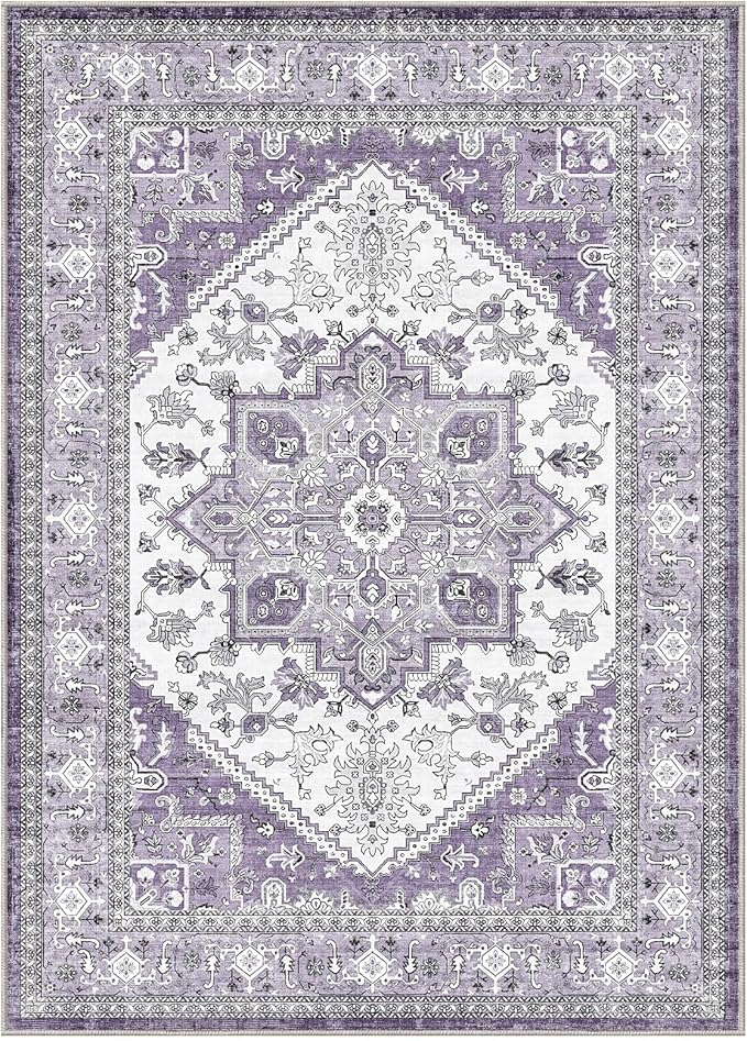 OPPODREAM Soft 8x10 Area Rugs, Washable Rugs 8x10 with Non Slip Backing, Faux Cashmere Low-Pile 8 x 10 Carpet, Purple