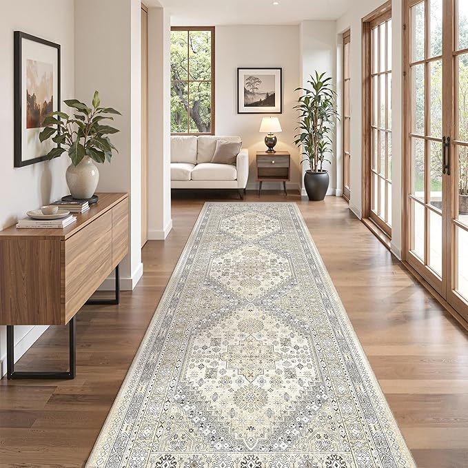 zesthome Washable Runner Rug 2.5x8 - Stain Resistant Entryway Rug,Ultra-Thin Kitchen Rugs, Anti Slip Backing Runner Rugs for Entrance Laundry Room Indoor Hallway (Beige,2.5'x8')