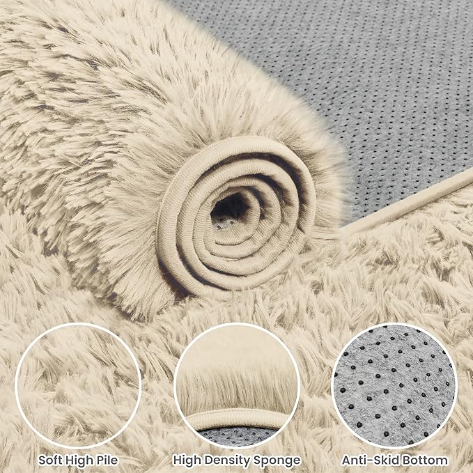 5x8 Area Rugs for Living Room: Soft Fluffy Shag Beige Rugs for Bedroom, Non Slip Large Fuzzy Plush Rug Indoor Floor Carpet for Nursery Kids Boys Girls Room, Dorms, Playroom, Modern Home Decor