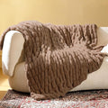 Ultra Soft Cozy Faux Fur Throw Blanket, Fuzzy Plush Thick Bubble Blanket, Oversize Luxury Fluffy Blanket for Couch, Sofa, Bedroom, and Living Room,50x60 Inches,Double Sided Light Brown