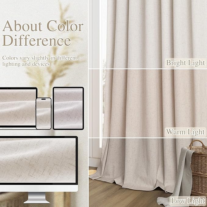 Guken 100% Blackout Curtains 90 Inch Length 2 Panels Set for Living Room Bedroom Back Tab Thermal Insulated Black Out Linen Drapes Room Darkening Window Curtains 90 Inches Long, Sand Beige