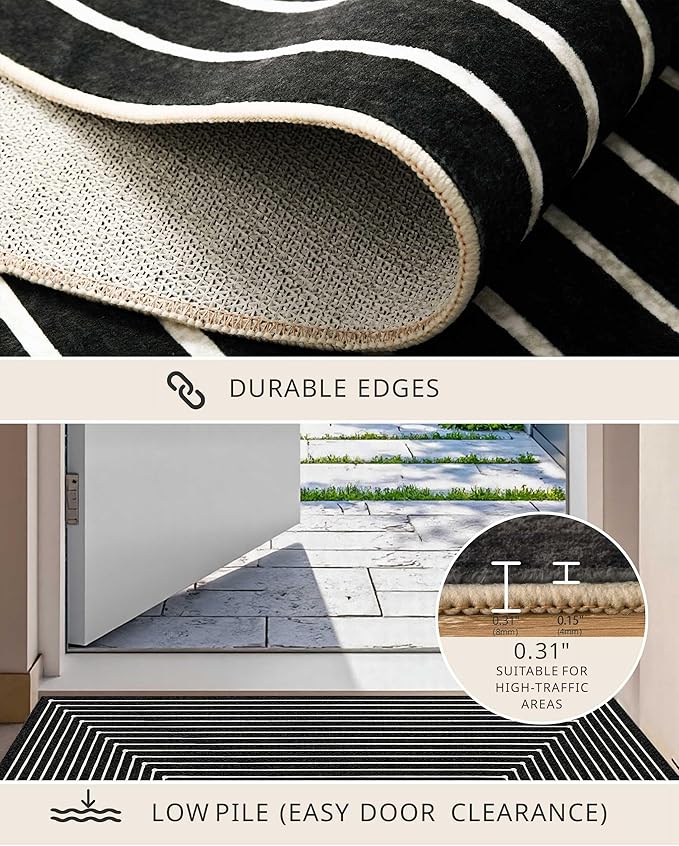 Latte&Fog 9x12 Area Rug for Living Room, Extra Large Black Modern Abstract Washable Rugs, Boho Non Slip Low Pile Carpet for Indoor Bedroom Dining Room, Office, Dorm, Classroom and Farmhouse