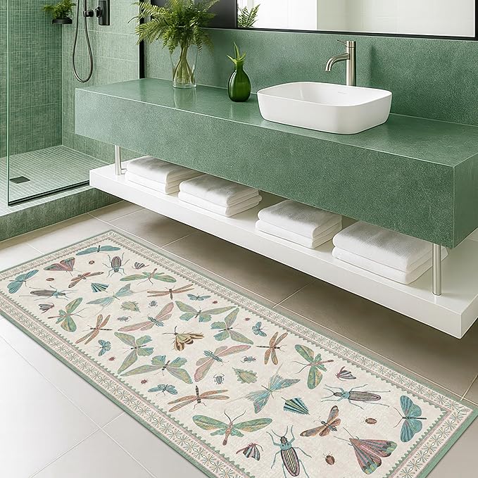 Hazo Haus Mint Green Washable Bathroom Rug - 2x4 Small Kitchen Rugs for Front Door Indoor Entrance, Low Pile Stain Resistant, Colorful Cool Aethestic