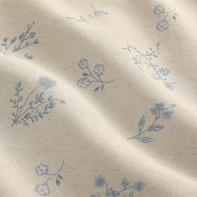 Boho Floral Spring 100% Blackout Curtains 84 Inch Length 2 Panels Set, Linen Texture Farmhouse Curtains with Beige Tassel for Living Room Bedroom, Vintage Rustic Rod Pocket,Light Blue