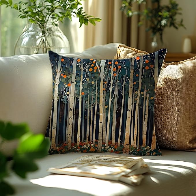 Rustic William Morris Inspired Autumn Forest Decor Pillow Covers 18x18,Vintage Botanical Nature Decorative Throw Pillow Covers for Home Bedroom Living Room