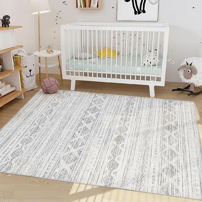 Nakagishi 4x6 Area Rugs Living Room: Washable Boho Large Neutral Soft Farmhouse Rug Stain Resistant Modern Indoor Floor Non-Slip Carpet for Bedroom Nursery Kids Office Dining Room Dorm - Dark Grey
