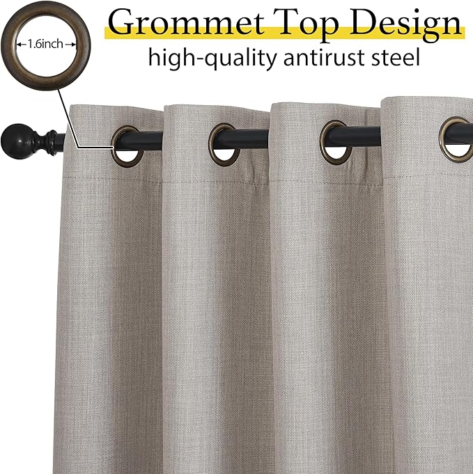 NICETOWN Linen Curtain Valances for Living Room 30 inch Length 2 Panels, Grommet Top Light Blocking Room Darkening Curtains Thermal Insulated Window Tiers for Barhtoom Window, Angora, W50 x L30