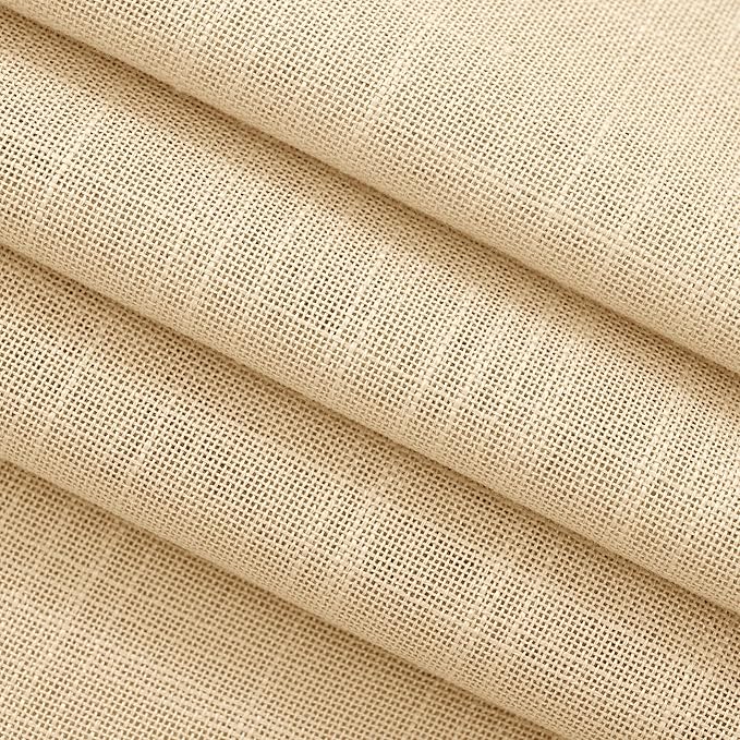 Tan Linen Curtains 72 inches Long for Living Room Back Tab Rustic Farmhouse Semi Sheer Light Filtering Window Curtain Dining Room Soft Thick Flax Linen Textured Drapes Kahki 52x72