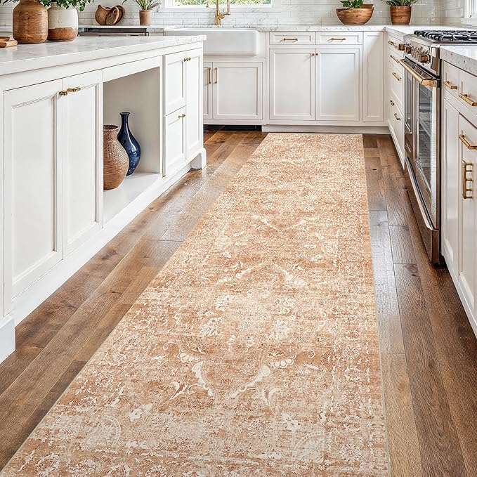 2'6"x14' Washable Hallway Runner Rug - Non Slip Kitchen Runner Rugs with Rubber Backing Vintage Low-Pile Carpet Runners for Entryway Dining Room Laundry Room Home Decor (Brick)