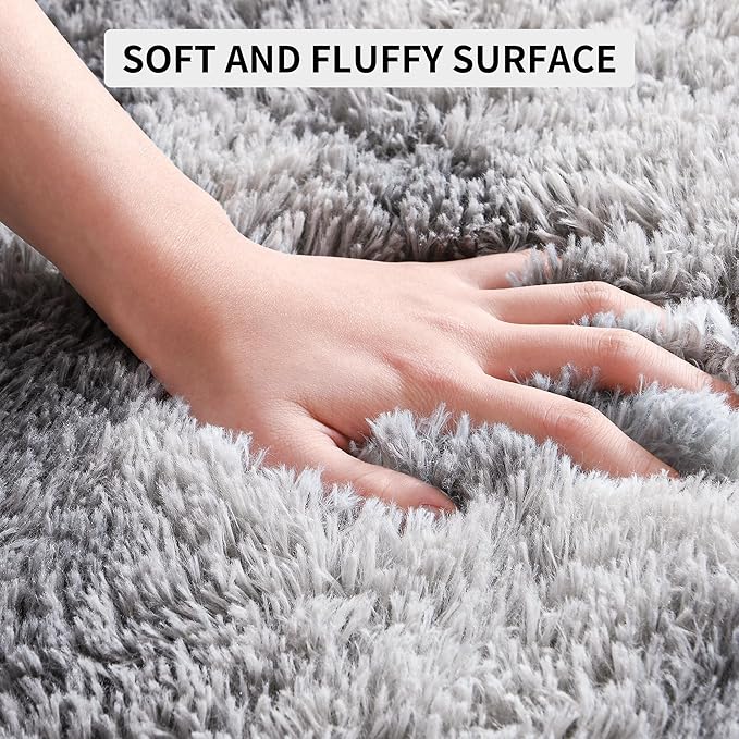 Tepook Fluffy Large Rugs for Living Room, Area Rug 6x9 Soft Carpet for Bedroom, Modern Shaggy Rug for Kids Boys Girls, Plush Indoor Nursery Home Decor Rug with Non-Slip Bottom, Tie-dye Light Grey