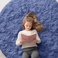 OLANLY Denim Blue Round Rugs for Bedroom - Machine Washable, 5 ft Circle Area Rugs for Living Room, Soft and Fluffy Shaggy Carpet for Teen Girl and Boys, Nursery Rooms, Dorms, Home Decor Aesthetic